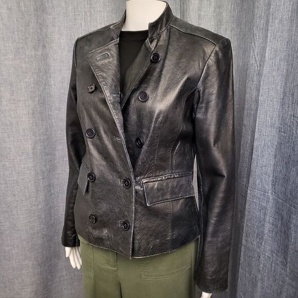 INC Intl Moto Jacket Leather Double Breasted Black Distressed VTG Women's S - Picture 8 of 16